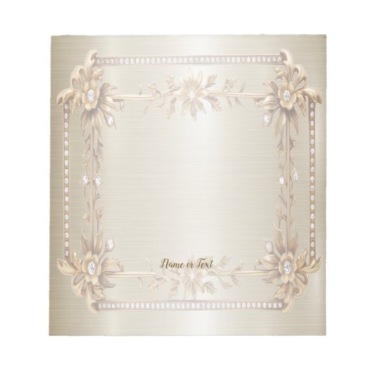 Golden Verziert Rectangle Dimond Blume Shiny Notizblock (Vorderseite)