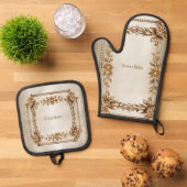 Golden Verziert Rectangle Dimond Blume Shiny Ofenhandschuh & Topflappen-Set (Oben Unten)