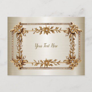 Golden Verziert Rectangle Dimond Blume Shiny Postkarte