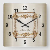 Golden Verziert Rectangle Dimond Blume Shiny Quadratische Wanduhr (Vorderseite)