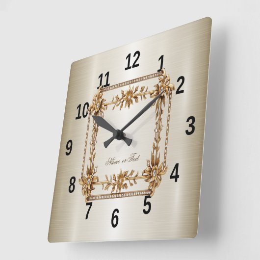 Golden Verziert Rectangle Dimond Blume Shiny Quadratische Wanduhr (Winkel)