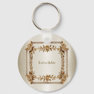 Golden Verziert Rectangle Dimond Blume Shiny Schlüsselanhänger