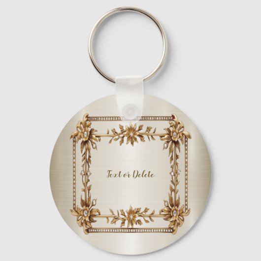 Golden Verziert Rectangle Dimond Blume Shiny Schlüsselanhänger (Vorderseite)