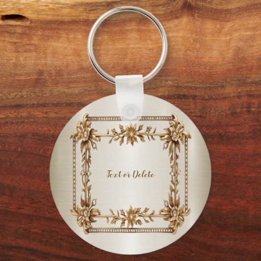 Golden Verziert Rectangle Dimond Blume Shiny Schlüsselanhänger (Vorderseite)