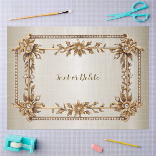 Golden Verziert Rectangle Dimond Blume Shiny Seidenpapier (Basteln)