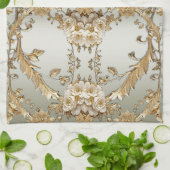 Golden Verziert Weiße Blume Küchentücher (Gefaltet)