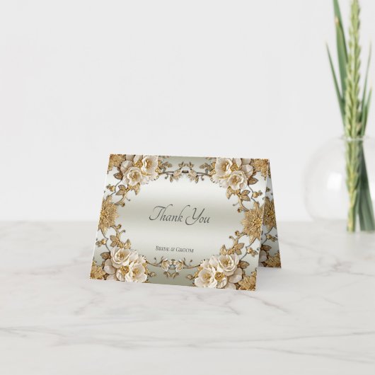 Golden Verziert White Blume Danke Karte (Vorderseite)