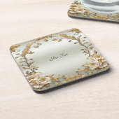 Golden Verziert White Blume Hard Plastic Untersetz Getränkeuntersetzer (Linke Seite)