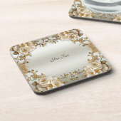 Golden Verziert White Blume Hard Plastic Untersetz Getränkeuntersetzer (Linke Seite)