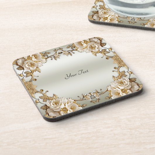 Golden Verziert White Blume Hard Plastic Untersetz Getränkeuntersetzer (Linke Seite)