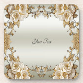 Golden Verziert White Blume Hard Plastic Untersetz Getränkeuntersetzer (Vorderseite)