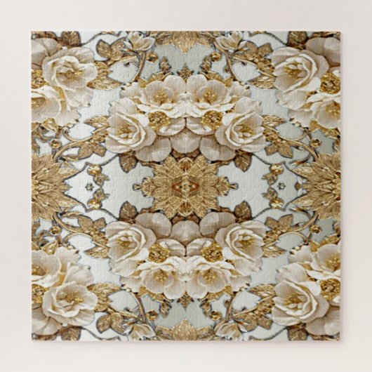 Golden Verziert White Blume Jigsaw Puzzle (Vertikal)
