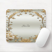 Golden Verziert White Blume Mousepad (Mit Mouse)