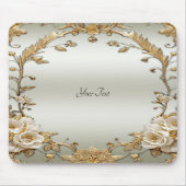 Golden Verziert White Blume Mousepad (Vorne)