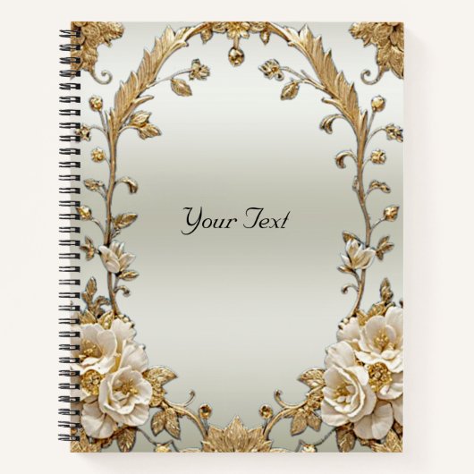 Golden Verziert White Blume Notebook Notizblock (Vorderseite)