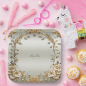 Golden Verziert White Blume Paper Plate Pappteller (Party)
