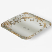 Golden Verziert White Blume Paper Plate Pappteller (Gewinkelt)