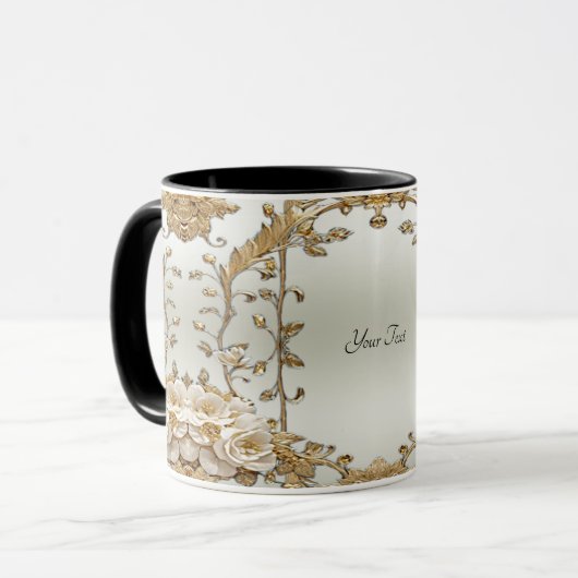 Golden Verziert White Blume Tasse (Vorderseite Links)