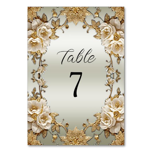 Golden Verziert White Blume Tischnummer (Vorderseite)