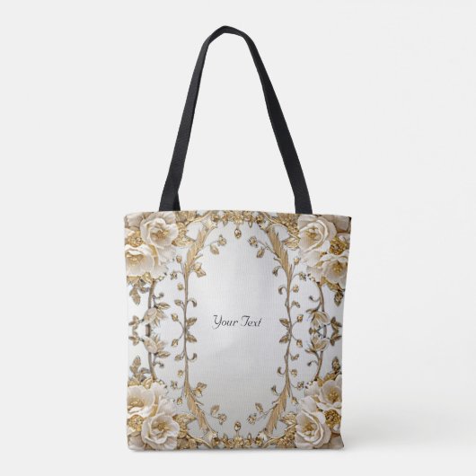 Golden Verziert White Blume Totbeutel Tasche (Rückseite)