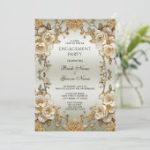 Golden Verziert White Blume Verlobung Einladung (Stehend Vorderseite)