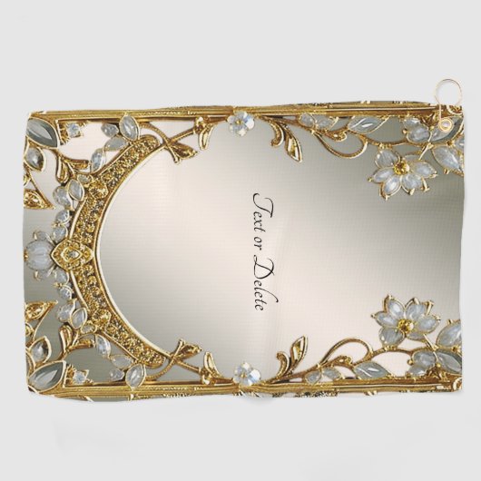 Golden Verziert White Floral Golf Handtuch (Horizontal)