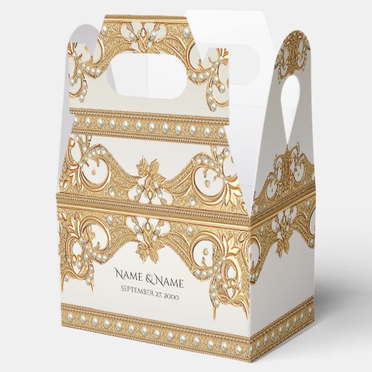 Golden Verziert White Pearls Gefälligkeitsbox Geschenkschachtel (Geöffnet)