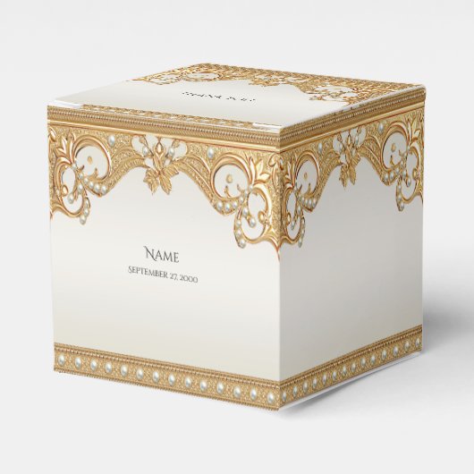 Golden Verziert White Pearls Gefälligkeitsbox Geschenkschachtel (Vorderseite)
