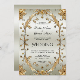 Golden Verzierte Blume Hochzeitsfeiern Einladung