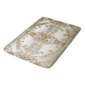 Golden Verzierte weiße Blume Badematte (Schrägansicht)