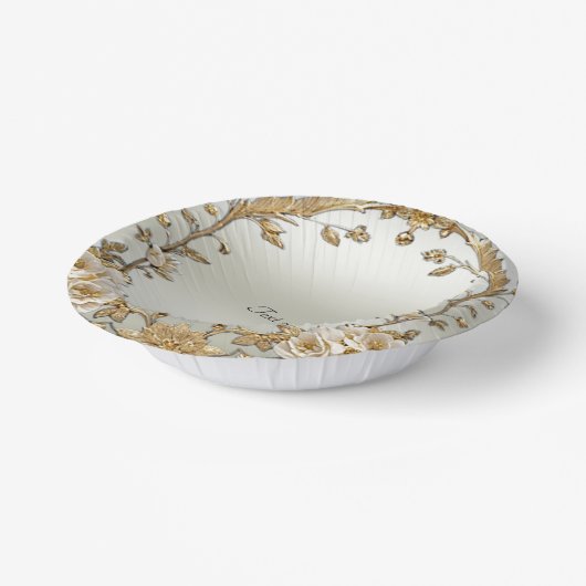 Golden Verzierte weiße Blume Pappteller (Gewinkelt)