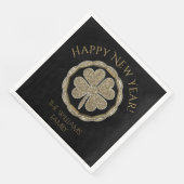 Golden Vierblättriges Kleeblatt Happy New Year Vie Serviette (Ecke)