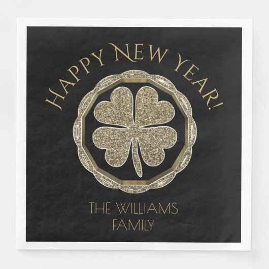 Golden Vierblättriges Kleeblatt Happy New Year Vie Serviette (Vorderseite)