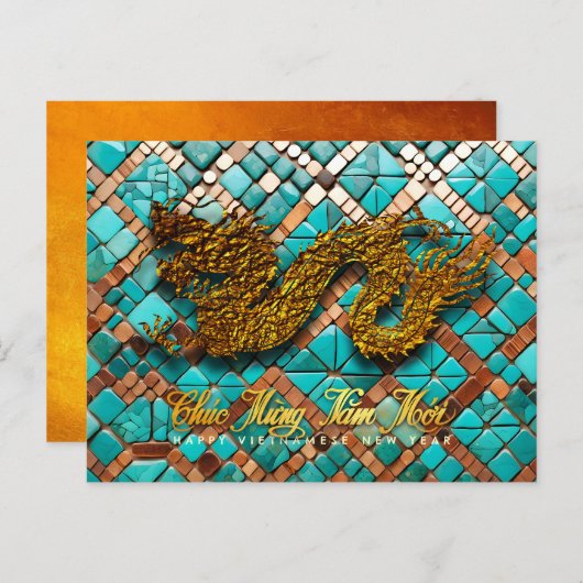 Golden Vietnamese Dragon Jahr 2024 Mosaik PostC Postkarte (Vorne/Hinten)