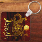 Golden Vietnamese Dragon New Year Monogram SqK Schlüsselanhänger (Rückseite)