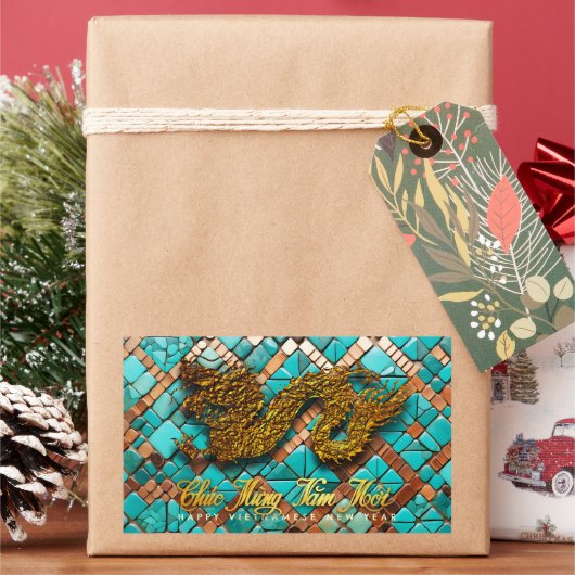 Golden Vietnamese Dragon Year 2024 Mosaic RecS Rechteckiger Aufkleber (Feiertag)