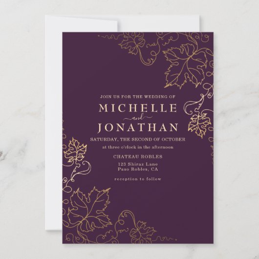 Golden Vineyard Burgund Imitats Goldene Hochzeit Einladung (Vorderseite)
