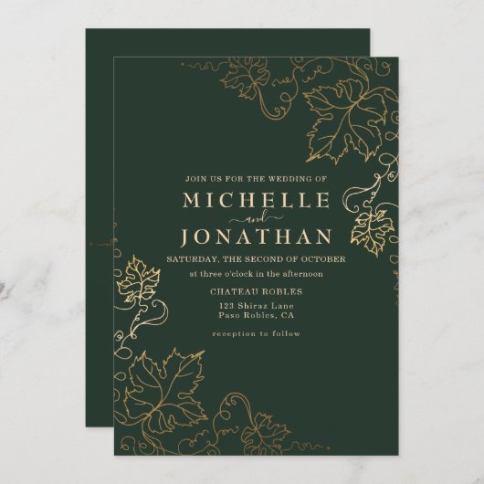 Golden Vineyard Green Imitate Goldene Hochzeit Einladung (Vorne/Hinten)