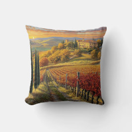 Golden Vineyard Path – Square Throw Pillow Kissen