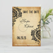 Golden Vintag Black Damask Save the Date (Stehend Vorderseite)
