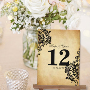 Golden Vintag Black Damask Tischnummer Cards