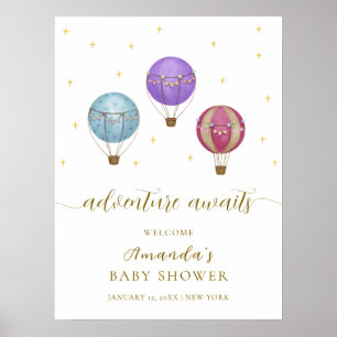 Golden Vintag Hot Air Ballon Baby Dusche Willkomme Poster