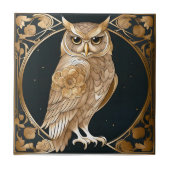 Golden Vintag Owl Art Deco Fliese (Vorderseite)