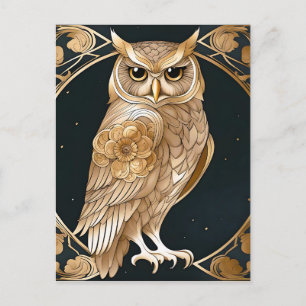 Golden Vintag Owl Art Deco Postkarte