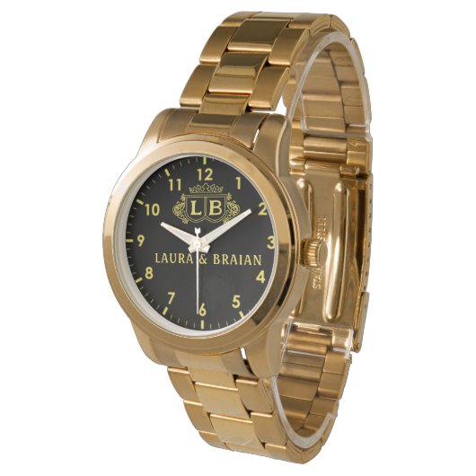 Golden vintage  Custom Monogram Armbanduhr (Schrägansicht)