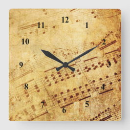 Golden Vintage Notennotiz Quadratische Wanduhr