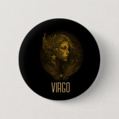 Golden Virgo Klassisches Tierzeichen schwarz Button (Vorderseite)