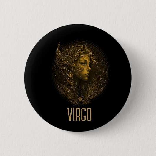 Golden Virgo Klassisches Tierzeichen schwarz Button (Vorderseite)