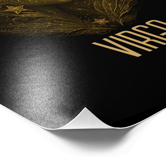 Golden Virgo Klassisches Tierzeichen schwarz Fotodruck (Ecke)