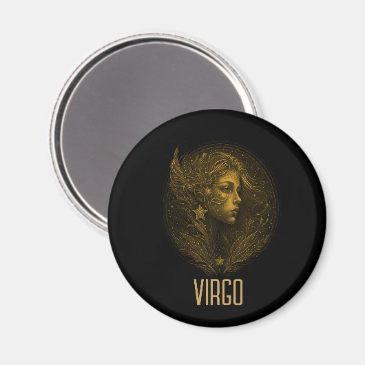 Golden Virgo Klassisches Tierzeichen schwarz Magnet (Vorderseite/Rückseite)